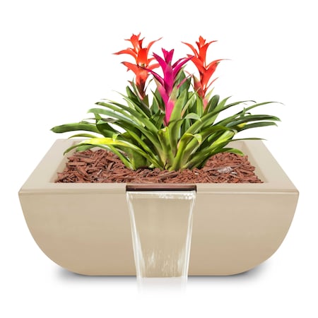 The Outdoor Plus 30 Square Avalon Planter & Water Bowl - GFRC Concrete - Vanilla - OPT-AVLPW30-VAN
